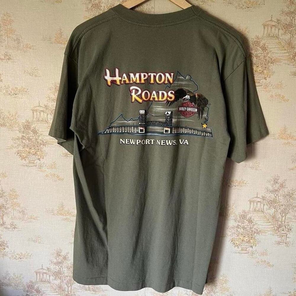 Vintage 90s Harley Davidson Pocket T-Shirt | Hampton Roads VA | Size L - Picture 5 of 7